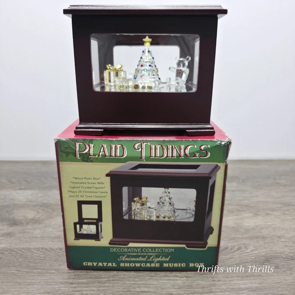 Vintage Crystal Showcase Holiday Music Box With Moving Train, Music, And Lights